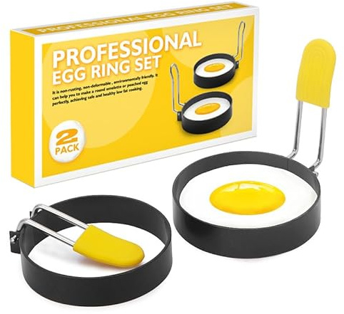 Pancake-form äggform, 2 stycken äggring, äggring, stekt äggform för pannan, stekt äggform med vikbara handtag för omelettstekta ägg, smörgåsar, hackstekning diameter på ca 7,5 cm (3 tum)