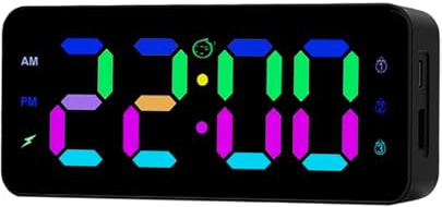 OWill LED Wecker Digital, 10 Farbmodi und 4 Helligkeitsstufen, 3 Zeitmodi, 12/24 Stunden Datumsanzeige, Doppelte Stromversorgung für Kinder und Schüler Schlafzimmer