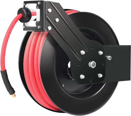 MaxWorks 50998 50ft Auto Rewind Retractable Reel with 3/8 x 50' Air Hose with Brass Fittings