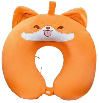 Nackenkissen, Cartoon Tier Reisekissen Memory Foam Nackenkissen Nackenstütze, Niedlich Kinder Nackenkissen Erwachsene U-Geformte Nackenstützkissen für Reisen (Orangefarbener Fuchs,30x30 cm)