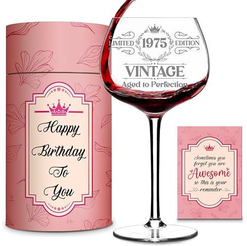 LIERIE8888 Copa de vino grabada vintage de 16 onzas, regalo de cumpleaños para mujeres (50 cumpleaños)