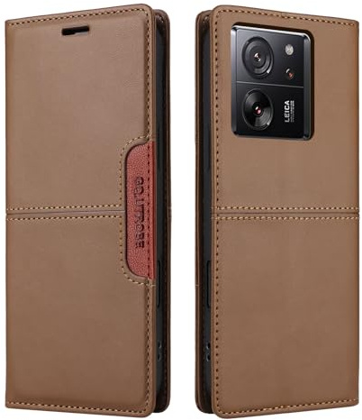 NETANY Compatible con Funda para teléfono Xiaomi 13T Pro/Xiaomi 13T / Xiaomi Redmi K60 Ultra,Funda Protectora de Soporte Plegable de,con Bolsillo [magnético] Cartera Flip Funda de teléfono (Marrón)