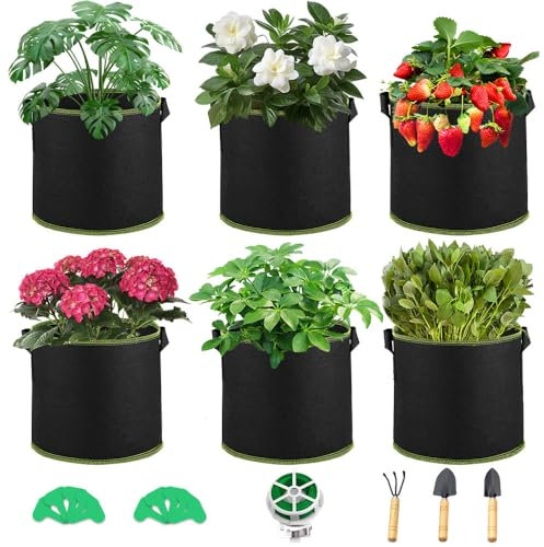 Vmxlso 6 Piezas 12L Bolsa de Cultivo para Plantas, 3 Galones Bolsa Cultivo No Tejida, Macetas de Tela con Asas y Etiquetas, Reutilizable Bolsa de Plantación, Maceta Tela para Papas Tomates Fresas