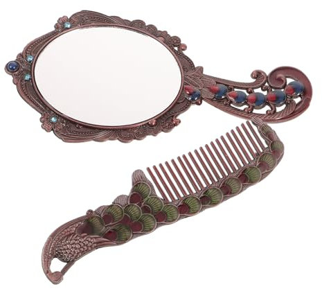 minkissy Kosmetikspiegel Mit Kamm Aus Tragbarer Handspiegel Vintage-schminkspiegel Für Täglichen Gebrauch Und Badezimmerwaschtisch