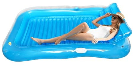 Balakaka Galleggianti da Piscina per Adulti 208×130 cm, Spray Design, Tanning Pool Sdraio Gonfiabile con Portabevande, Grande Materassino Gonfiabile Mare per Partito Spiaggia, Blu trasparente