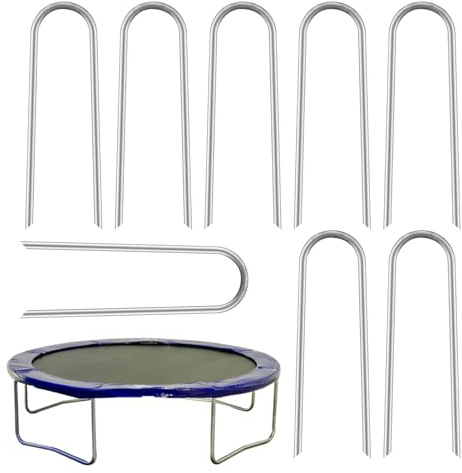Flujos de trampolín, U Stakes para el suelo, Uñas para objetivos de fútbol, Juego de 8 estacas de trampolín de trampolín en forma de viento en forma de viento fuerte para tiendas de campaña