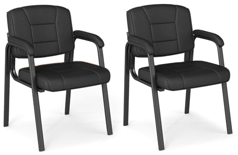COSTWAY Set di 2 Sedie da Ufficio, Sedia per Sala d'Attesa con Struttura in Metallo, Braccioli Imbottiti, Sedia da Ospiti per Ufficio Riunioni, Portata 180kg (Nero)