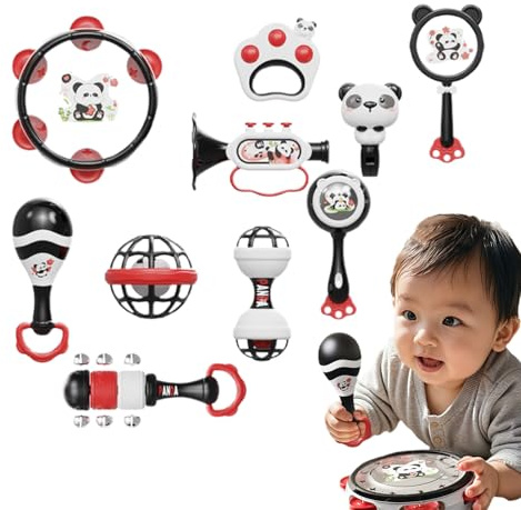Demsyeq Baby-Rasseln – Panda-Handschüttel-Rasseln, pädagogisches Musikinstrument für Spielzeit, Vorschule, Lernen, frühkindliche Entwicklung