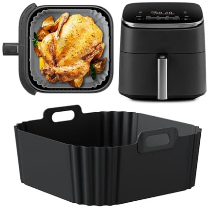 Cosori, teglia in silicone per friggitrice ad aria, 20 x 16 x 3 cm, per cestello AF181/AF140, nero (foro)