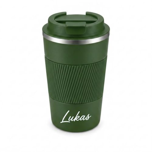 loongway Thermobecher Personalisiert mit Name Kaffeebecher to go Geschenke | Auslaufsicher | 380 ml | Leicht | Edelstahl | Für Büro, Pendeln & Reisen | Für Auto-Getränkehalter | Geburtstagsgeschenk