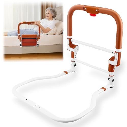 Aufstehhilfe Bett Aufstehhilfe für Senioren, Klappbares Bettgitter Höhenverstellbar, Stabiler Rausfallschutz Boxspringbett mit Aufbewahrungstasche, Sicherer Haltegriff zum Aufstehen im Schlafzimmer.