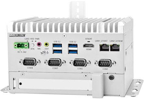 MNBOXCONET Industrie Mini PC Lüfterloser Core i5 8265U, Micro Embedded Computer Server DDR4 Barebone, 2Gigabit LAN, 4 x RS232/485 COM Rugged Fanless Design for Auto Power On, PCIEx1 Slot