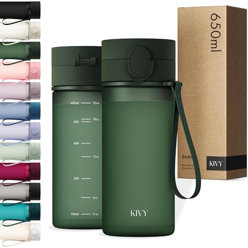 KIVY Borraccia Tritan Con Tappo a Ribalta 650ml [ANTIGOCCIA E ANTIURTO] - Bottiglia Acqua senza BPA con Coperchio Apribile e Adatta a Bevande Gassate - Borraccia per Bambini e Adulti - Verde