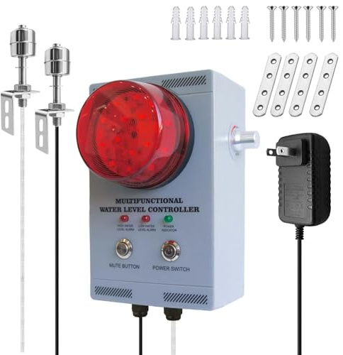 Alarme Niveau d'eau Professionnelle, détecteur Haut/Bas Liquide avec Double sonde, Alarme visuelle/sonore 120dB réglable, câble 10m, Tout métal, Anti-débordement pour cuves/piscines/Cales/puits