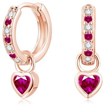 Lynizo Ohrringe Silber Hängend, Klein 925 Sterling Silber Mädchen Creolen | Süß Herz Kinder Creolen Ohrhänger mit Grün Rosa Aquamarin Lila Fuchsia Zirkon,12mm Damen Hypoallergen Schlafen Hängeohrringe
