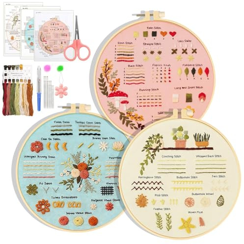 EEEKit Stickset Für Anfänger: 3 Sets Kreuzstich Stickerei Starter Set