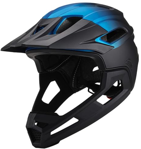 Licsaliwe Mountainbike-Helm, Vollgesichts-PC-Design für Erwachsene – atmungsaktiv, stoßfest, mit abnehmbarem Kinnschutz, Schwarzblau