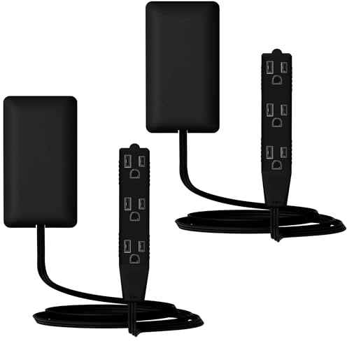 LIDER Flat-Face Outlet Extender with 3 Receptacles, Ultra-Thin Wall Plate Plug with Cord Extender and 3-Outlet Power Strip, 3.1ft Cord, LWE2-315-BK2P, ETL-Listed, Black, 2 Pack