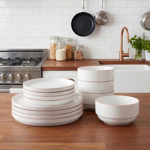 Waterside 12pc Orange Rim Porcelain Dinner Set | Stacking