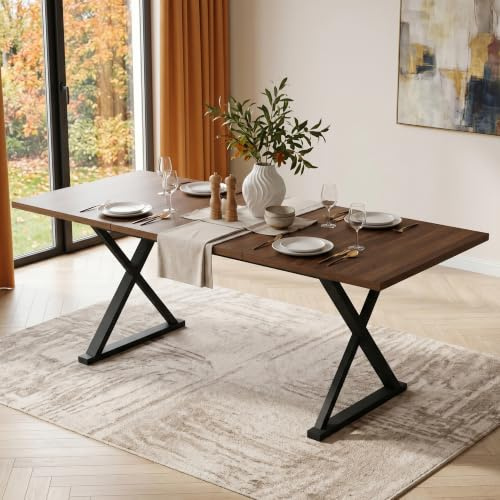 Mesa de comedor Merax, diseño de patas de mesa en X, mesa de comedor rectangular, para 6-8 personas, 180*90*75 cm, color nogal+negro