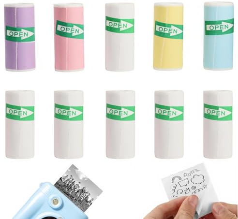 10 Rouleaux Appareil Photo Impression Papier 57 x 25MM Rouleaux Thermique Rouleaux Papier d'impression Papier Thermique Rouleaux Papier Thermique Autocollant pour Mini Imprimante (Farbe-10)