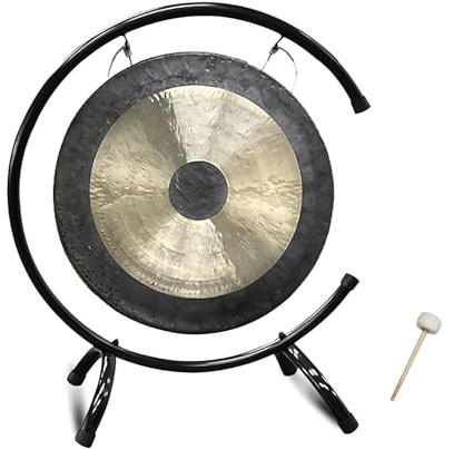 Chau Gong 50cm Wood Gong with C-Type Stand, Traditional Chinese Fengshui Gong, Ideal for Singing Bowls, Large Performances, Dance Troupes, and Symphony Orchestra