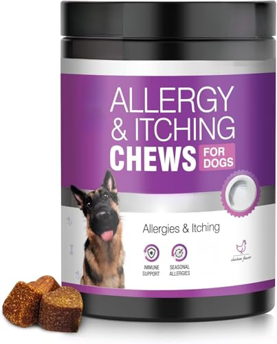 Compresse masticabili antiallergiche per cani al gusto di pollo, leniscono il prurito della pelle, migliorano il comportamento di leccatura delle zampe, riequilibrano il sistema immunitario e contengo
