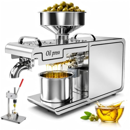Olivoljepress 880W, Olivurkärnare Ingår, CE | 0–300 °C, 6–8 kg/h | För Urkärnade Oliver, Kokosnöt, Jordnötter, Sesamfrön, Solrosfrön och Sojabönor.