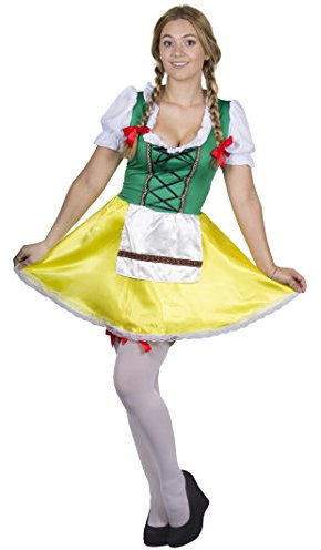 ILOVEFANCYDRESS PLUS-SIZE LADIES BAVARIAN BEER MAID COSTUME - WOMENS YELLOW AND GREEN OKTOBERFEST FANCY DRESS COSTUME WITH ATTACHED APRON (X-LARGE: 14-16)