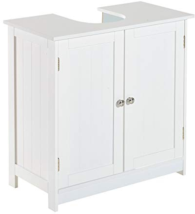 HOMCOM Mueble bajo Lavabo, Mueble de Baño con 2 Puertas y Estante Ajustable, Armario de Baño para Lavabo con o sin Pedestal, Estilo Moderno, 60x30x60 cm Blanco
