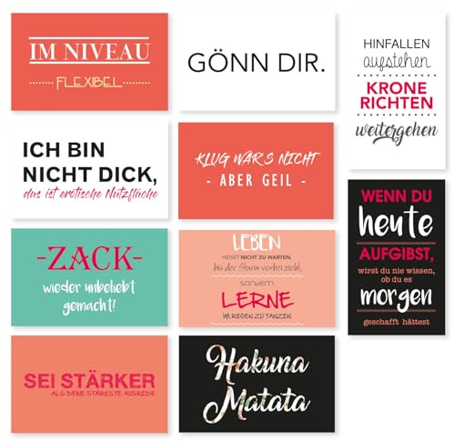 younikat 10 Stück Magnete mit Spruch 8,8 x 5,5cm Kühlschrankmagnete - dv517 | Deko für Jugendliche Küche Magnet-Tafel, Geschenk-Idee, Set mit Sprüchen Motiv lustig cool frech, magnetische Rückseite