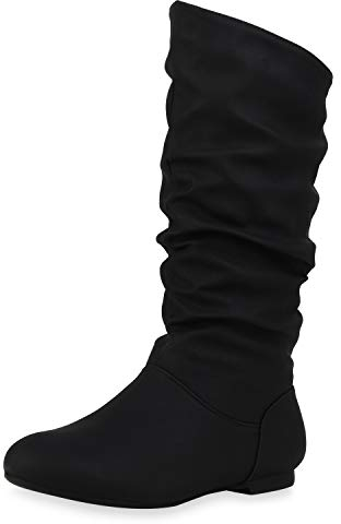 SCARPE VITA Damen Schlupfstiefel Warm Gefütterte Stiefel Leder-Optik Schuhe 152413 Schwarz 39