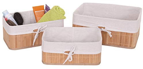Mendler 3er Set Aufbewahrungskorb HWC-C21 Bambus - naturfarben | Korb, Aufbewahrungsbox, Ordnungsbox, Sortierbox, Regalkorb