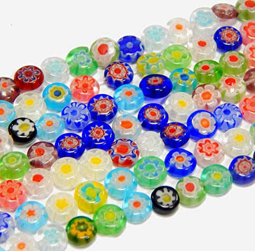 Perlin Millefiori Perlen Glas Münze 6mm Glasperlen 2 Stränge 96Stk Bunte Mix Handgearbeitete Perle Lampwork Beads D83G x2