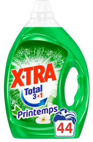 X•TRA Total 3+1 Printemps – Lessive Liquide Universelle – 44 Lavages (2,2L) – Lessive Linge Blanc et Couleur – Propreté du linge