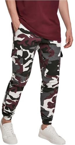 URBAN CLASSICS Pantaloni Cargo Uomo in Stile Mimetica Militare, Polsini Elastici e Grandi Tasche Laterali, Colore wine camo, Taglia32