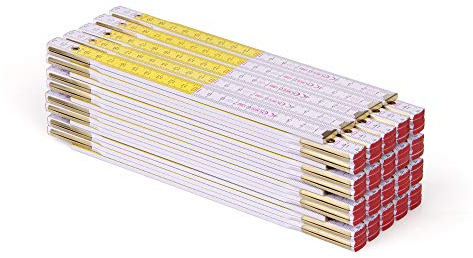 Metrie™ PERFEKT 5 Zollstock/Zollstöcke - Gliedermaßstab | Maßstab - 1m - Weiß/Gelb - Duplex Teilung, Hergestellt in der EU - 20 stück