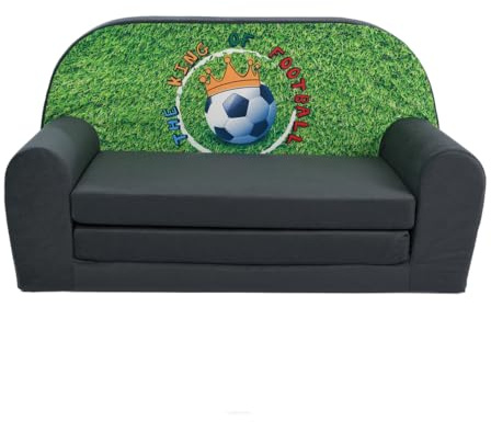 FORTISLINE Kindersofa MINI ausklappbar 78 x 40 x 45 cm - Kindercouch aus Mikrofaser mit Liegefläche 104 cm, abnehmbarem waschbarem Bezug, Oeko-TEX Standard 100, King of Football