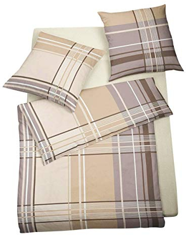 G BETTWARENSHOP kuschelig weiche Feinbiber Bettwäsche Streifen beige aus 100% Baumwolle mit Reißverschluss - Made in Germany 135x200 cm + 40x80 cm