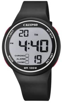 CALYPSO Reloj Digital Hombre K5795 Cuarzo - Números Grandes - Resistente al Agua 10 ATM Fecha y Calendario, Cronógrafo, Doble Horario, Luz, Alarma, 12 y 24 Horas - Correa de Caucho - Flash Time