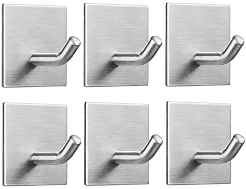 FOMANSH 6 ganci adesivi in acciaio inox per cucina, bagno, porta della casa, asciugamano, cappotto, chiave, accappatoio, colore: argento