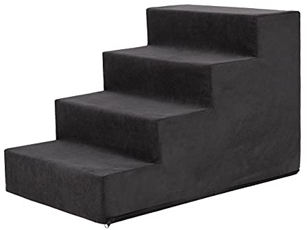 PillowPrim Tiertreppen Einganghilfe Kleinere Hunde Stufen Rampe Katzentreppe 4 Stufen Groß Schwarz Höhe 40 cm