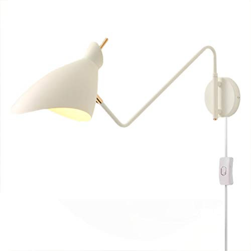 Wandlampe Verstellbar Metall Langer Arm Wandleuchte Innen mit Schalter, Nachttischlampe Wohnzimmer Wand-Leselampe mit 1.8m Kabel Stecker, Moderne E27 Industrial Wandspot, für Schlafzimmer Flur Büro