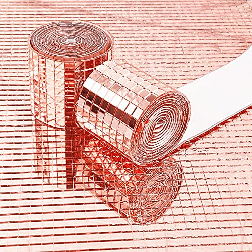 WDragon 3200 Stück 2 Rollen Echtglas Rose Gold Spiegel Mosaik Fliesen Aufkleber für Handwerk Quadratische Glasfliesen Selbstklebend 5 mm x 5 mm