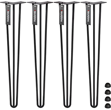 HOLZBRINK 4X Pied de Table en Acier Hairpin, Triple Barre, Pied de Meuble Épingle, Hauteur : 80 cm, Couleur : Noir Foncé, HLT-13A-80-9005