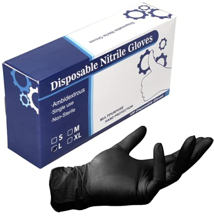 Toolbrothers Lot de 100 gants jetables en nitrile dans une boîte distributrice Noir/noir Taille S/S/M/Medium – L/Large et XL/Extra Large – Non stériles (100 pièces taille S/Small)