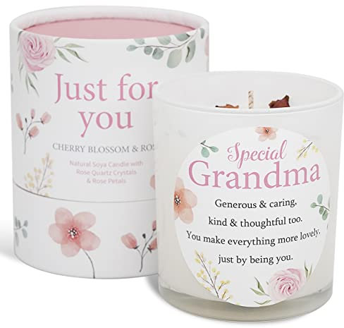 Grandma Candle That Makes a Thoughtful Gifts for Grandma - Ideal Mother’s Day Christmas and Special Grandma BirthdaySoya Candle with Rose Quartz and Rose Petals