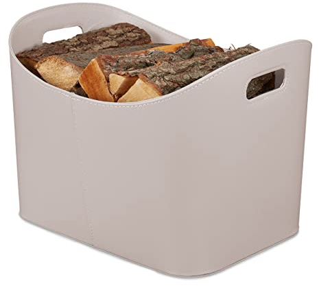 Relaxdays Cesta Portalegna in Similpelle, con Manici, Utilizzo Versatile, Trasportabile, HBT36x53,5x41 cm, Grigio Chiaro, Cartone, 1 pz