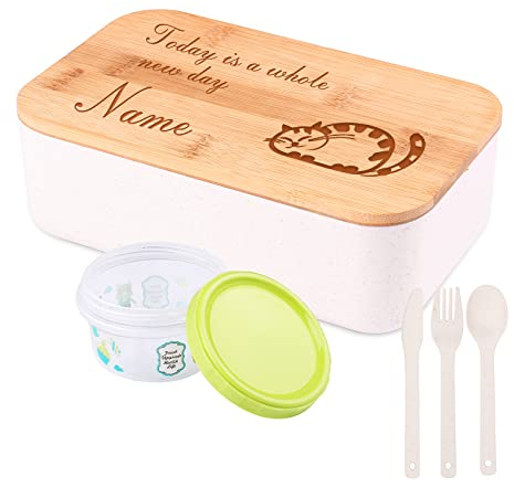 OXYEFEI Bento Lunch Box Set, Nombre Personalizable Bento Box Japonés, Porta Alimentos Hermetico, Compartimentos Extraíble, Fiambrera Con Cubiertos y Bolsas Para Adultos/Niños (1 capas)