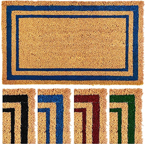 Ecomills Blue Border Coco Coir Doormat, 24 x 72 - Natural Coconut Fiber Welcome Mat for Front Door - Non-Slip, Heavy Duty Outdoor Indoor Entryway - Scrapes Shoes Clean